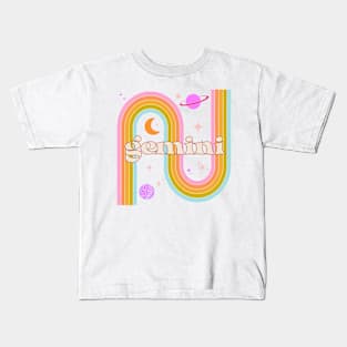 Gemini 70s Rainbow with Flowers Kids T-Shirt